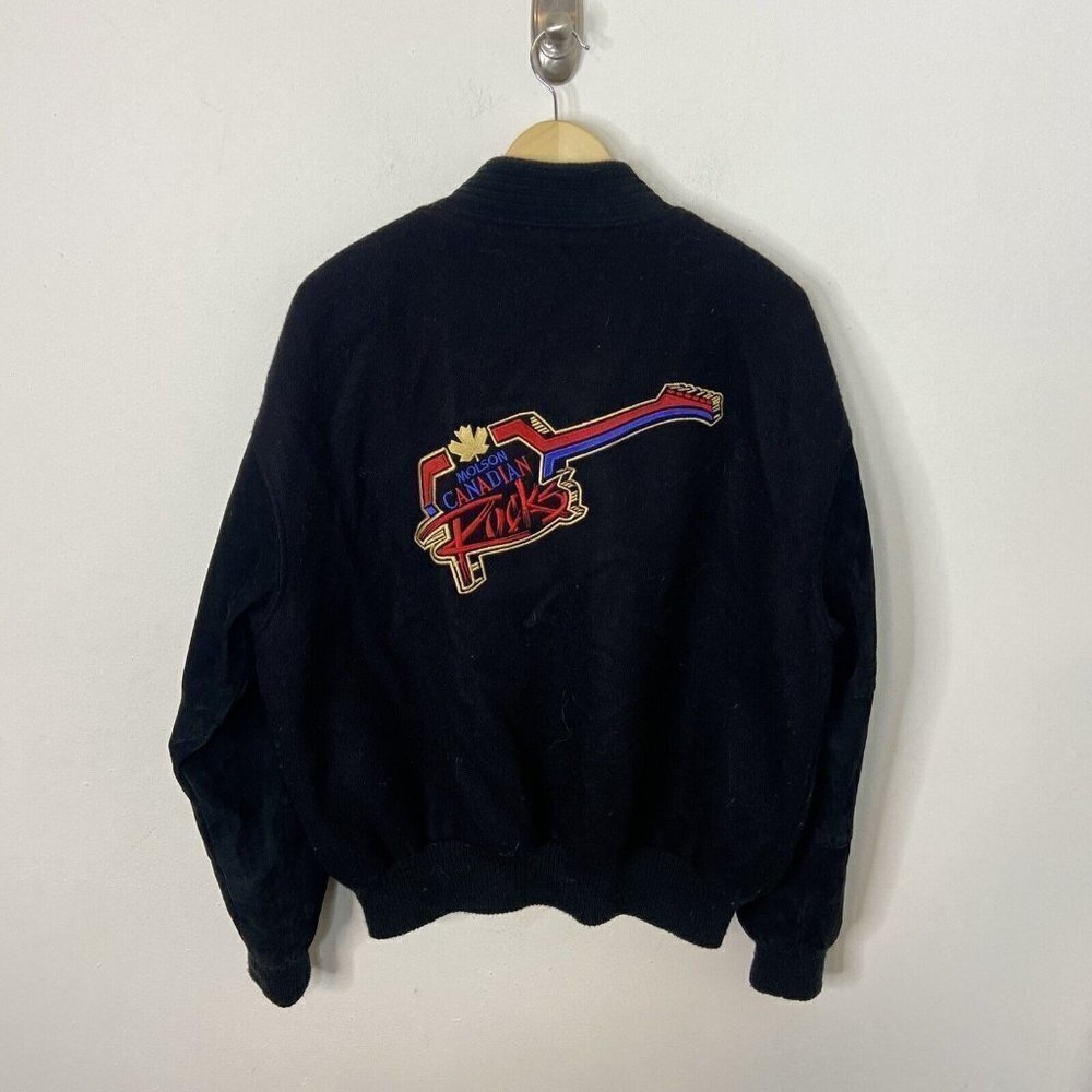 Vintage Molson Canadian Rocks‎ Concert Bomber Jacket Wool Suede 90s Beer Men XL